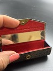 Vintage Fiocchi Italy Leather Lipstick Case Holder Mirror Dark Blue And Gold