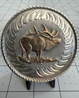 Rare Vintage Elk Display Silver Snuff Tobacco Can Lid -    nice   