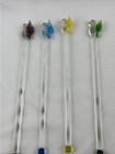 Vintage Set Of 4 Glass Swizzle Sticks Drink Stirrers Humming Birds Motif 8   