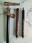 Vintage Brass Telescope Top Wood Walking Stick Cane Compass Silver Gift Parents