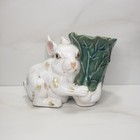 Large Majolica Bunny Planter Rabbit W  Cabbage Lettuce Leaf Vase 7  Tall
