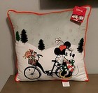 Bnwt 2025 Disney Minnie On Bicycle W gifts Winter Holiday Soft Pillow 17  X 17 
