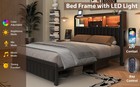 Full Queen Size Iron Bed Frame With Storage charging Headboard And Led Lights