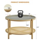 Modern 2-tier Round Rattan Coffee Table Glass Metal Small End Table Living Room