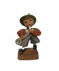 Rare Vintage European Small Hand Carved Boy W Horn Wooden Figure  Italy Folk Art