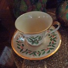 Lenox Holiday Dimension  2 Footed Teacups And Saucers