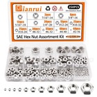 250pcs Sae Hex Nuts Assortment Kit  304 Stainless Steel 10 Size Hex Nut  2-56 4-
