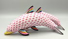 Herend Figurine - Large Pair Of Dolphins 7  - Pink   Raspberry Fishnet  1037
