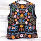 Granny Vest Women L Black Multi Floral Embroidered Suzani Boho Whimsigoth Hippie