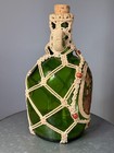 Vtg Retro Decor Macram   Covered Green Glass Wine Jug W Dried Flowers And More 