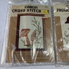 Vtg 70s 80s Caron Hallmark Crewel Cross Stitch Kits Lot Of 4 Mushrooms Dogs Cats