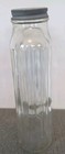 Vintage 1930s 1940s Clear Ribbed Glass Refrigerator Water Bottle With Metal Lid