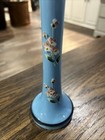Antique Czech Glass Turquoise Bud Vase W  Floral Enameling