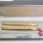 Vtg New Old Stock Parker Sonnet 23k Gold Plated Fountain Pen   Ball Point Set 