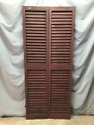 Pair Antique Window Wood 14x66 Louvered Shutters Shabby Red Old Vtg 1146-24b