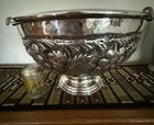 Vtg  Silver Plate Multi Champagne Wine Chiller Bowl Repousse Grapes Leaves Large