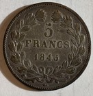 World Silver Coin    1845 France 5 Francs  Xf  