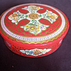 Vintage Daher Tin Container Long Island Ny Made In England Red Gold Floral 8   