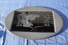 Vintage Lady Etched Black Glass 15x19  Oval Framed Wall Hanging Art 24x15