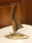Very Nice  Heavy Solid Brass Sail Boat Sailboat Water 8   Tall Base 7 x 2  