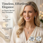 Real Diamond Sterling Silver Pearl Necklace And Earring Set   Hypoallergenic Rea