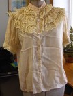 Vintage Pink Tea Victorian Lace Ruffle Blouse Shirt India Rayon Cotton 1960s