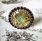 Vintage Czech Vaseline Glass Rhinestone Hat Pin  t508 - Signed