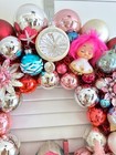 Vtg Christmas Ornament Wreath Pastel Pink Mcm Retro Shiny Brite Mercury Glass