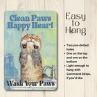 Gray Cat Sign Wash Paws Funny Kitty Metal Tin Bathroom Wall Art Bath Decor Gift