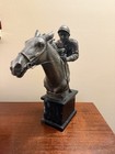 Delaware Park Bronze 13 5    Vintage Racing Horse Statue With Jockey