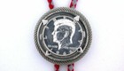 Vintage 1966 Jfk Kennedy 40  Silver Half Dollar Mesh Bolo Tie With Cord Tips