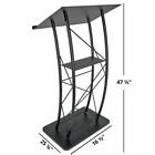 Kingdom Kmlstl Black Metal Church Podium Lectern    Sleek Curved Pulpit With Shelf