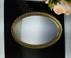 Vintage Mirrored Perfume Vanity Tray Ornate Floral Design Brass Dresser Jewelry