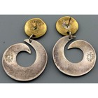 Vintage Mexico Earrings Mixed Metal Sterling Silver Brass Laton Swirl Dangle 2 