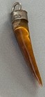 Vintage Natural Tiger s Eye Horn Pendant Sterling Silver Cap 2  Charm Amulet