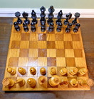 Vintage Wooden Chess Set Large Size With Folding Storage Board   Pieces Complete