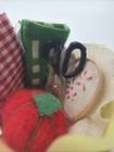 Vintage Dollhouse Miniature Sewing Basket Tomato Pincushion Scissors 1 12
