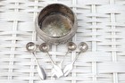 Old Salt Cellar W  4 Chinese Zu Wen High Grade  925  Sterling Silver Salt Spoons
