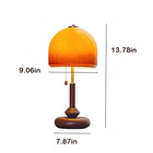 Vintage Sunset Table Lamp Amber Glass Shade Wooden Base Bedside Desk Light