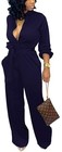 Dark Blue Jumpsuits For Women Elegant Sexy Long Sleeve Straight Long Pants