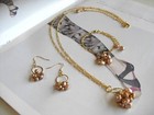 Modern Girl Pearl Jewelry Set Necklace Bracelet Earring Champagne Gold 3piece