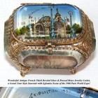 Antique French Souvenir Casket  Beveled Glass   Eglomise Scene  Exposition 1900