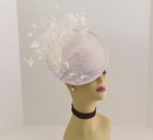 Kentucky Derby Wedding Sinamay Feather Fascinator Cocktail 617 off-white 
