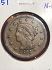 1851 N-12 Philadelphia Mint Copper Braided Hair Large Cent Free Shipping