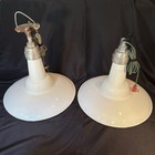 Pair 40s Silvaking Ph 16  White Porcelain Enamel Industrial Barn Light Vintage