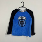 Marvel Black Panther Boys Fleece Pajama Top Blue Black Raglan Size 10-11 146cm