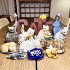 Vintage Cat Figurine Collection Lot Ceramic Resin Wood Art Glass 19 Pc Decor