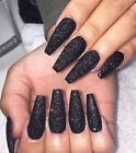 Black Press On Nails Coffin -  Press On Nails Long With 08-long Black Glitter