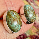  8 Mine Turquoise Stud Earrings Navajo Sterling Silver 925 Post 11 X 14mm Signed