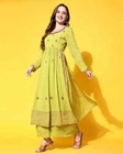 Women Beautiful Designer Kurti Palazzo Embroidered High Slit Kurta With Palazzo